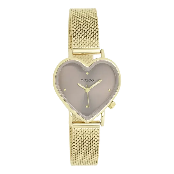 Oozoo Watch - Goudkleurige OOZOO horloge met metalen mesh armband - C11416