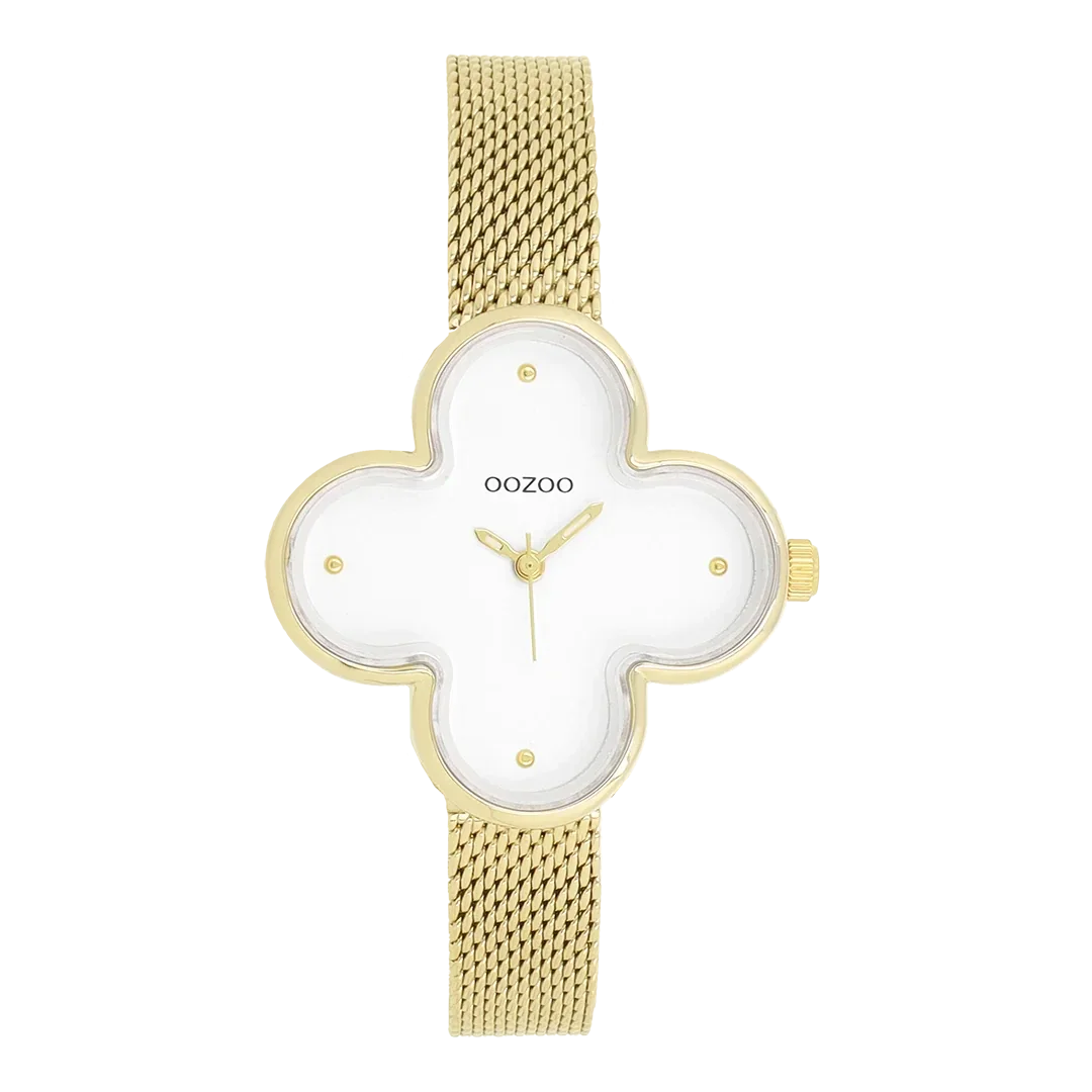 Oozoo Watch - Goudkleurige OOZOO horloge met metalen mesh armband - C11527