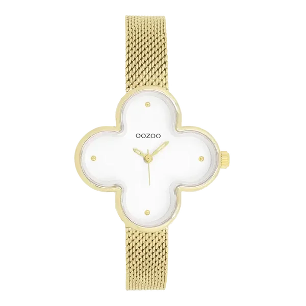 Oozoo Watch - Goudkleurige OOZOO horloge met metalen mesh armband - C11527
