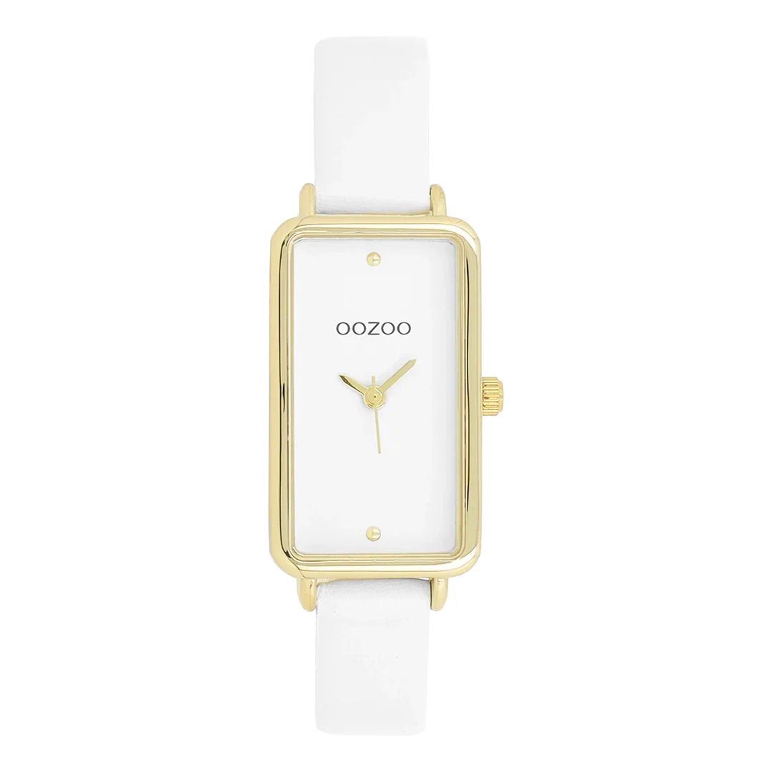 Oozoo Watch - Goudkleurige OOZOO horloge met witte leren band - C11530