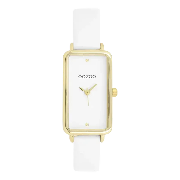 Oozoo Watch - Goudkleurige OOZOO horloge met witte leren band - C11530