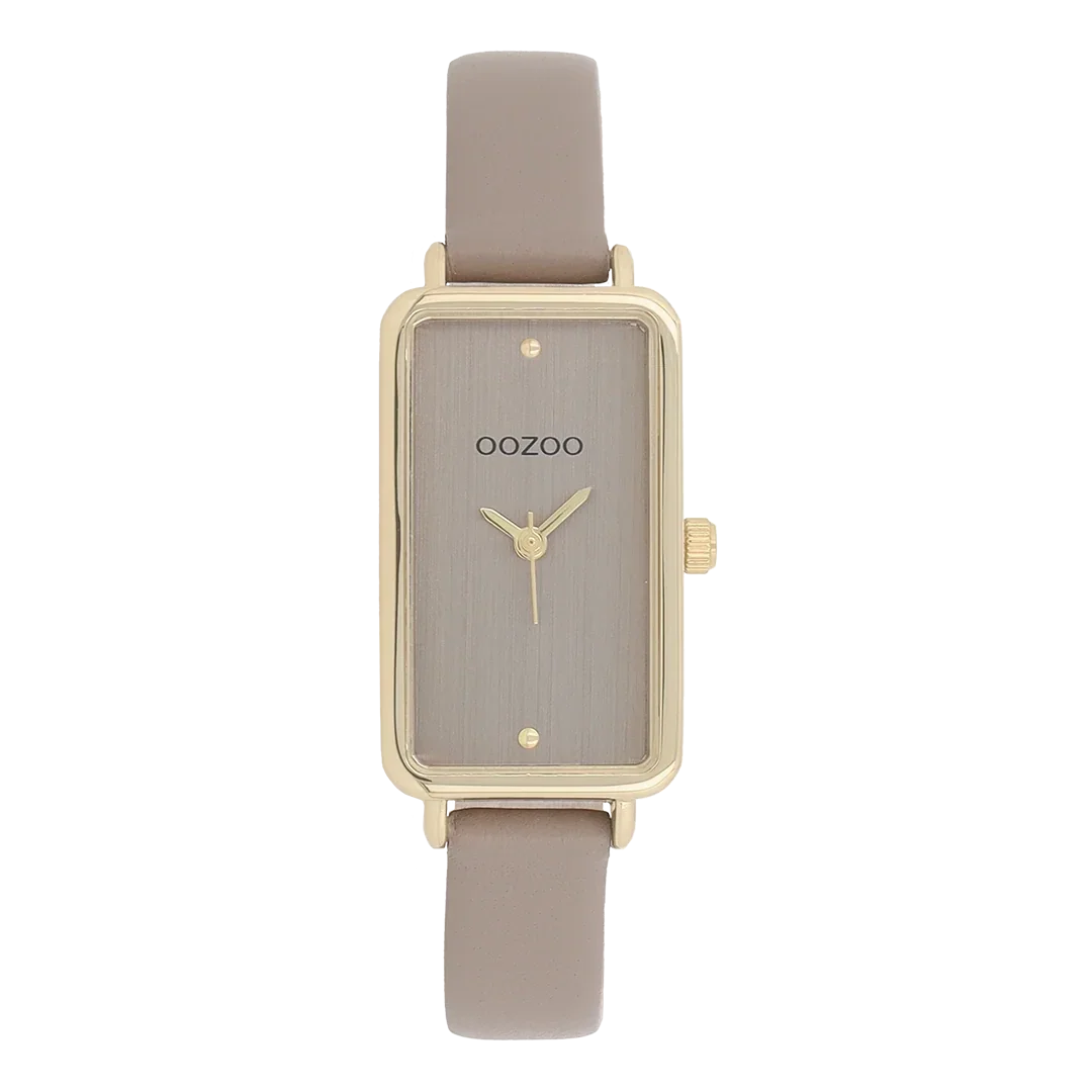 Oozoo Watch - Goudkleurige OOZOO horloge met taupe leren band - C11531