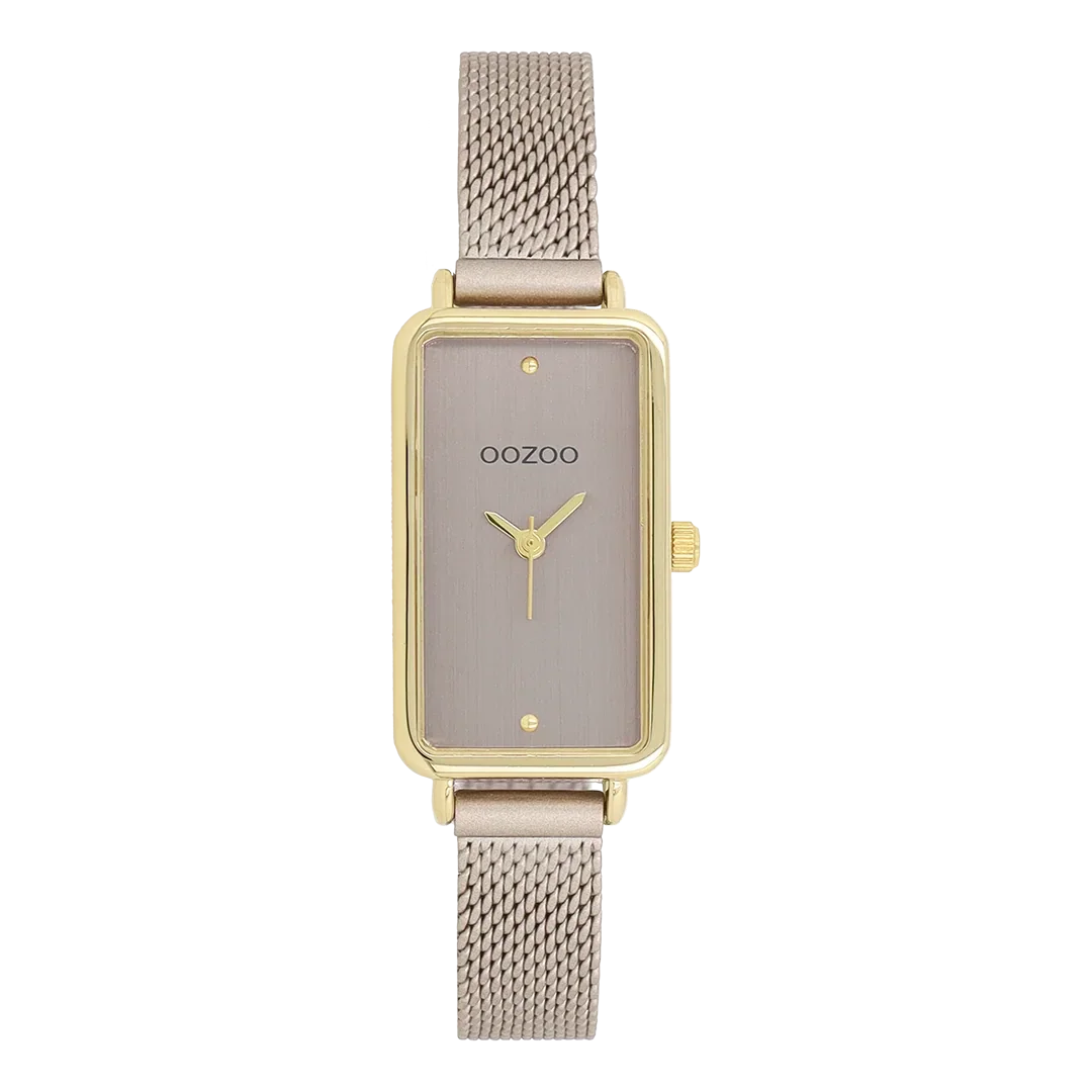 Oozoo Watch - Goudkleurige OOZOO horloge met taupe metalen mesh armband - C11534