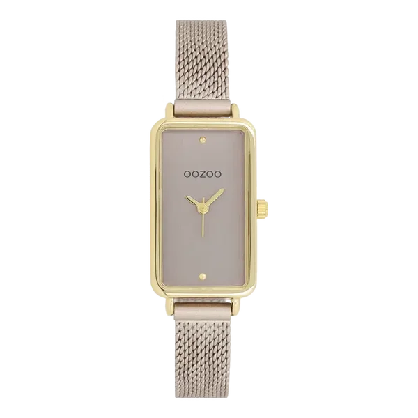 Oozoo Watch - Goudkleurige OOZOO horloge met taupe metalen mesh armband - C11534