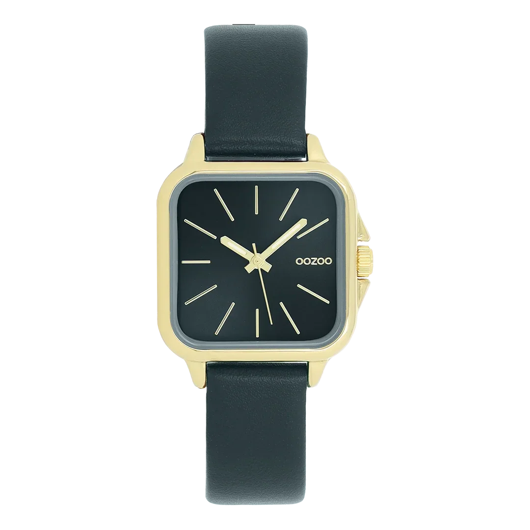 Oozoo Watch - Gold coloured OOZOO watch with dark green leather strap - C11614