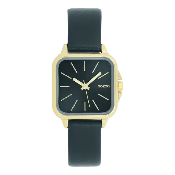 Oozoo Watch - Gold coloured OOZOO watch with dark green leather strap - C11614