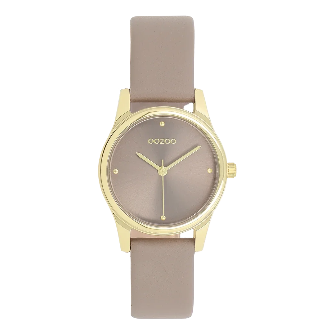 Oozoo Watch - Gold coloured OOZOO watch with taupe leather strap - C11625