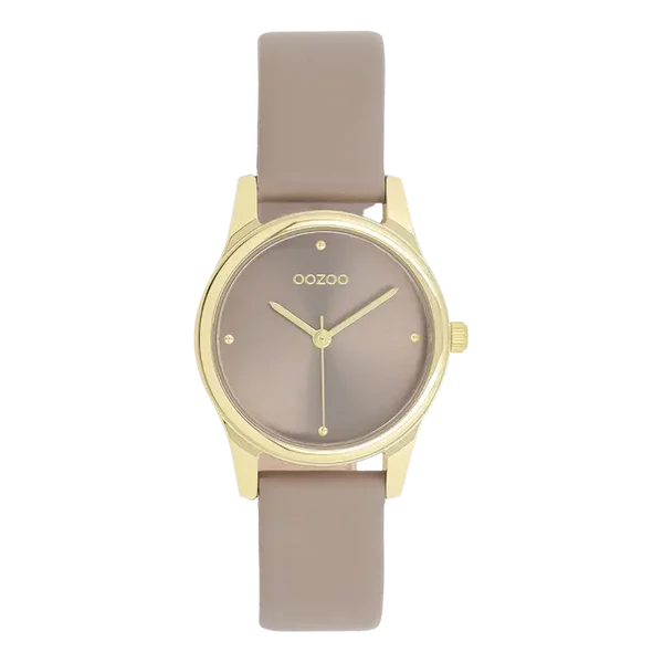 Oozoo Watch - Gold coloured OOZOO watch with taupe leather strap - C11625