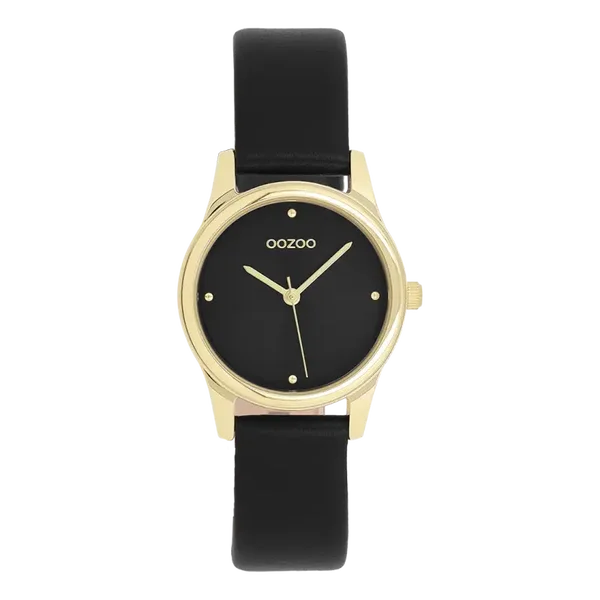 Oozoo Watch - Gold coloured OOZOO watch with black leather strap - C11629