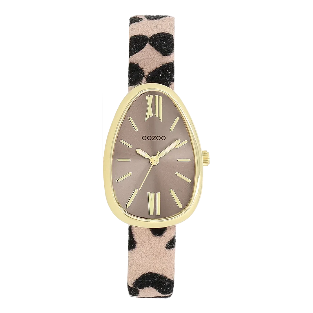 Oozoo Watch - Gold coloured OOZOO watch with brown/black leather strap - C11638