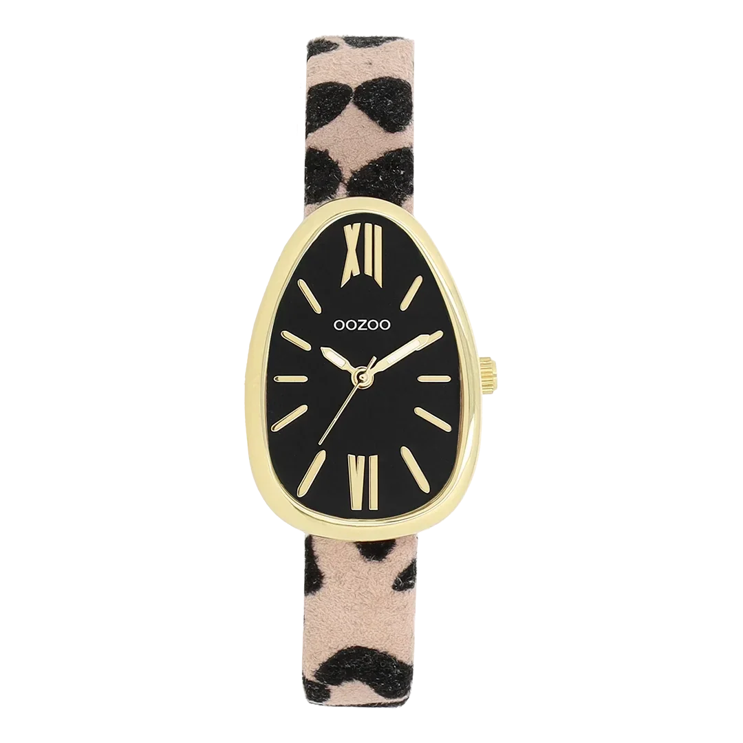 Oozoo Watch - Gold coloured OOZOO watch with brown/black leather strap - C11639