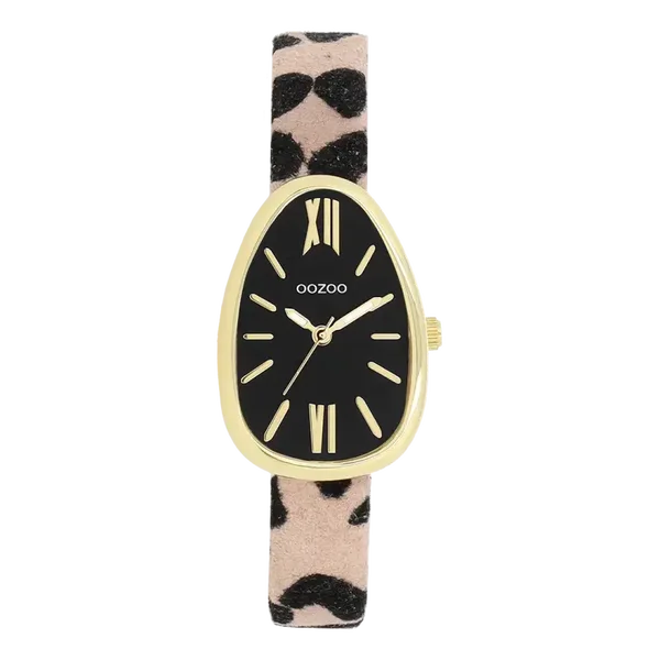 Oozoo Watch - Gold coloured OOZOO watch with brown/black leather strap - C11639
