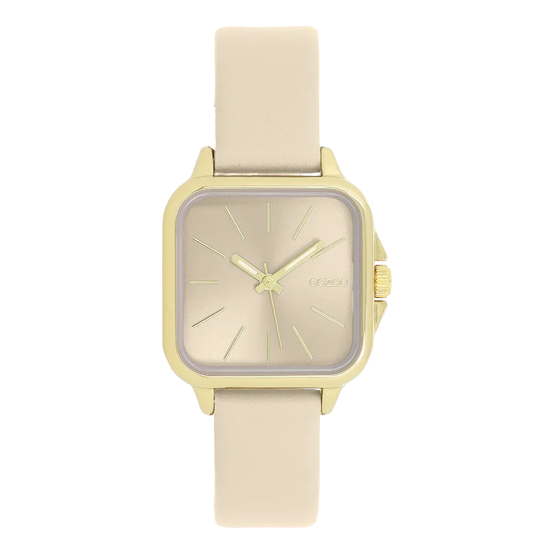 Oozoo Watch - Gold coloured watch with sand leather strap - C11666