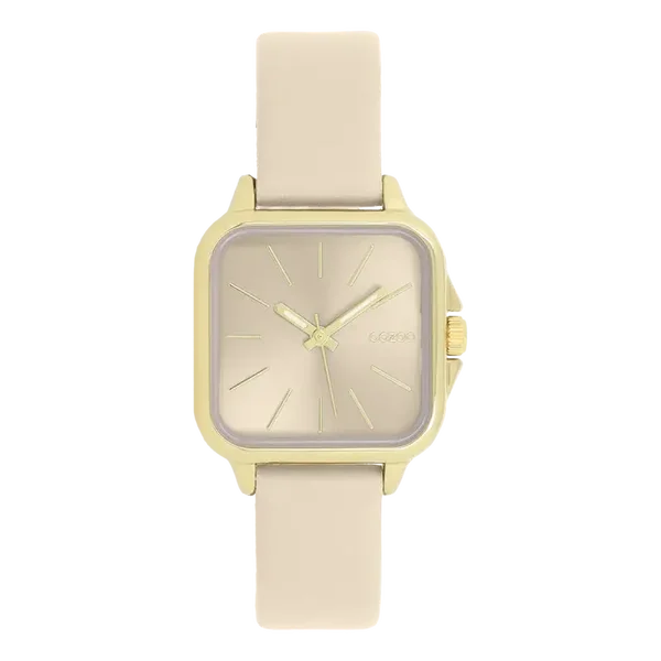 Oozoo Watch - Gold coloured watch with sand leather strap - C11666