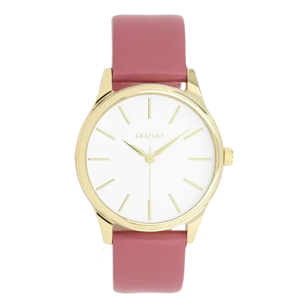 Oozoo Watch - Gold coloured watch with pink leather strap - C 11676