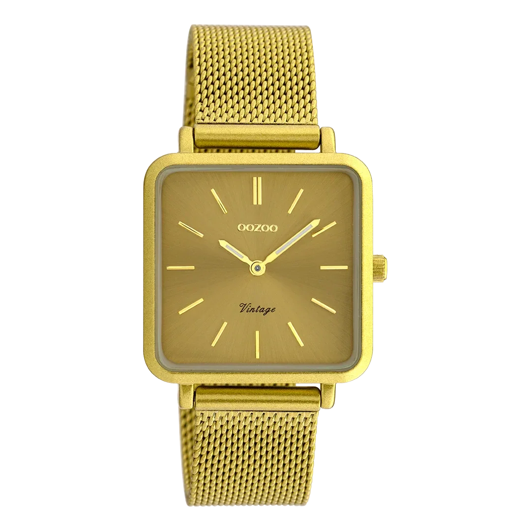 Oozoo Watch - Mosterd gele OOZOO horloge met metalen mesh armband - C20010