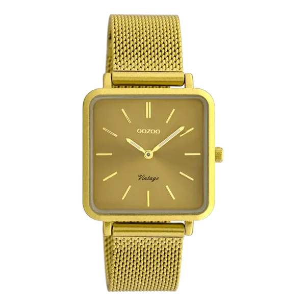 Oozoo Watch - Mosterd gele OOZOO horloge met metalen mesh armband - C20010