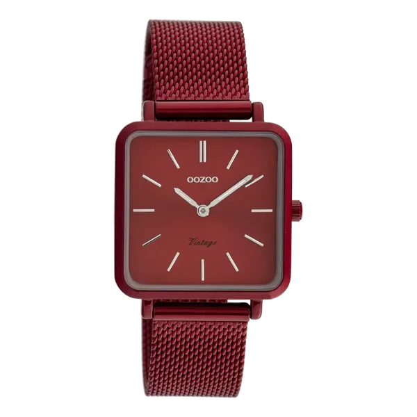 Oozoo Watch - Burgundy OOZOO watch with metal mesh bracelet - C20011