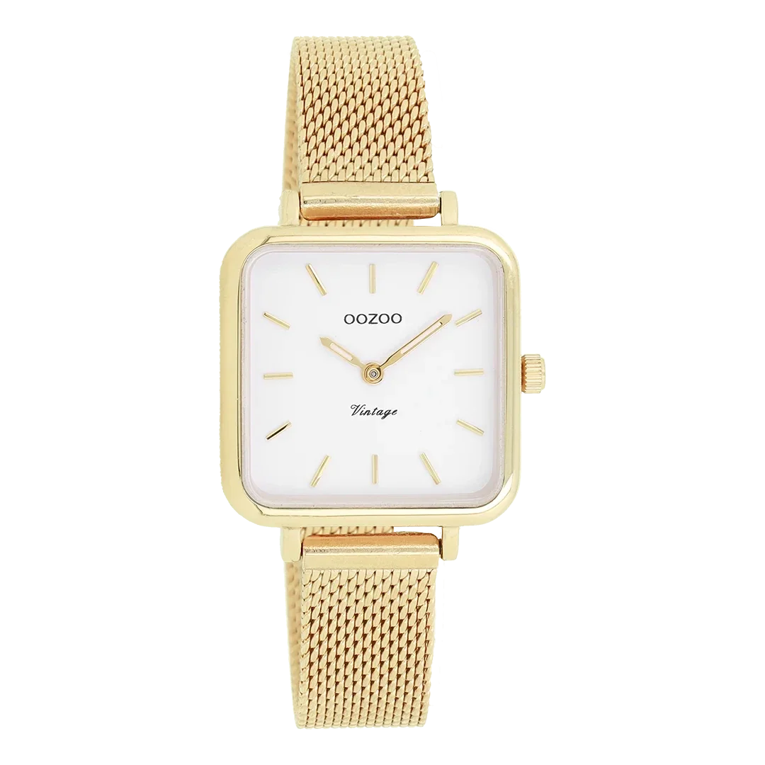 Oozoo Watch - Goudkleurige OOZOO horloge met metalen mesh armband - C20263