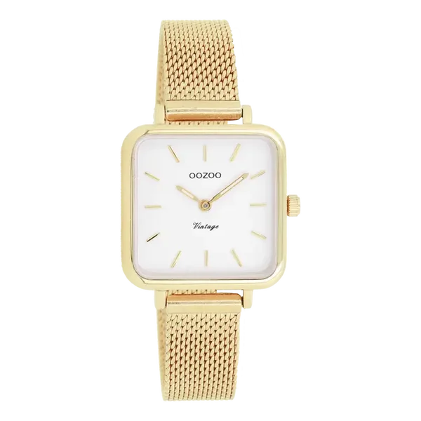 Oozoo Watch - Goudkleurige OOZOO horloge met metalen mesh armband - C20263