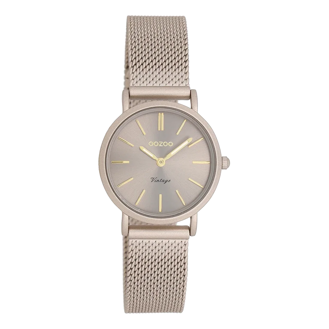 Oozoo Watch - Taupe OOZOO horloge met metalen mesh armband - C20339