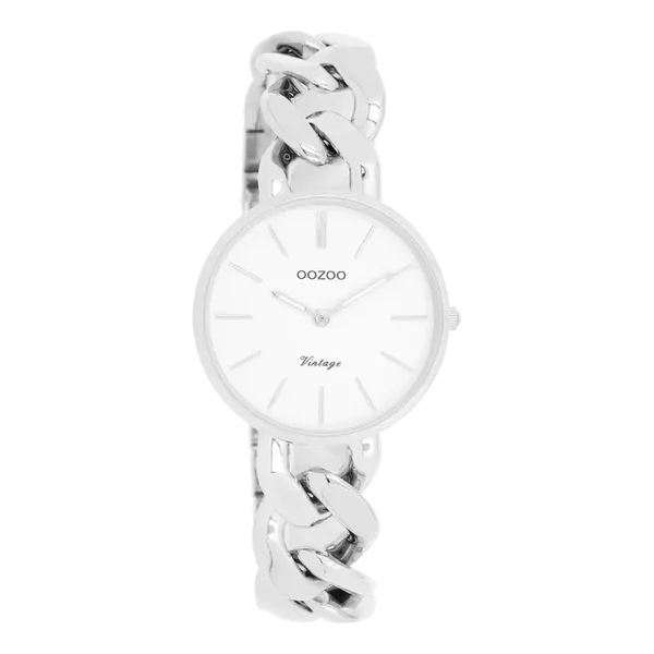 Oozoo Watch - Zilverkleurige OOZOO horloge met grove schakelarmband - C20355
