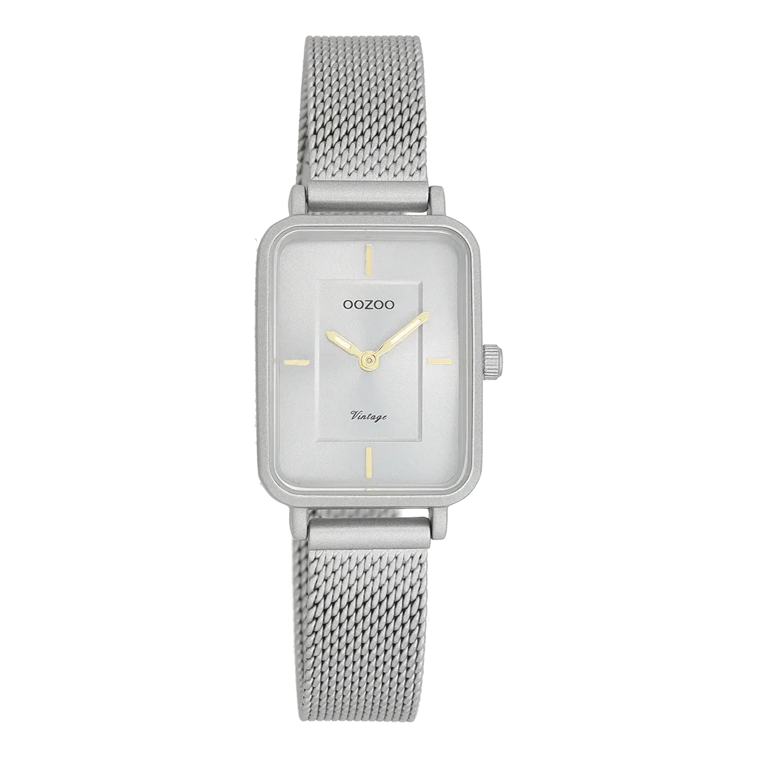 Oozoo Watch - Licht grijze OOZOO horloge met metalen mesh armband - C20383