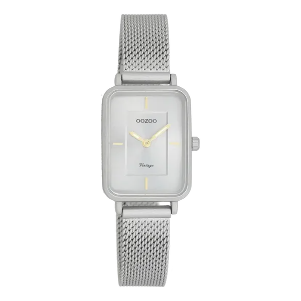 Oozoo Watch - Licht grijze OOZOO horloge met metalen mesh armband - C20383
