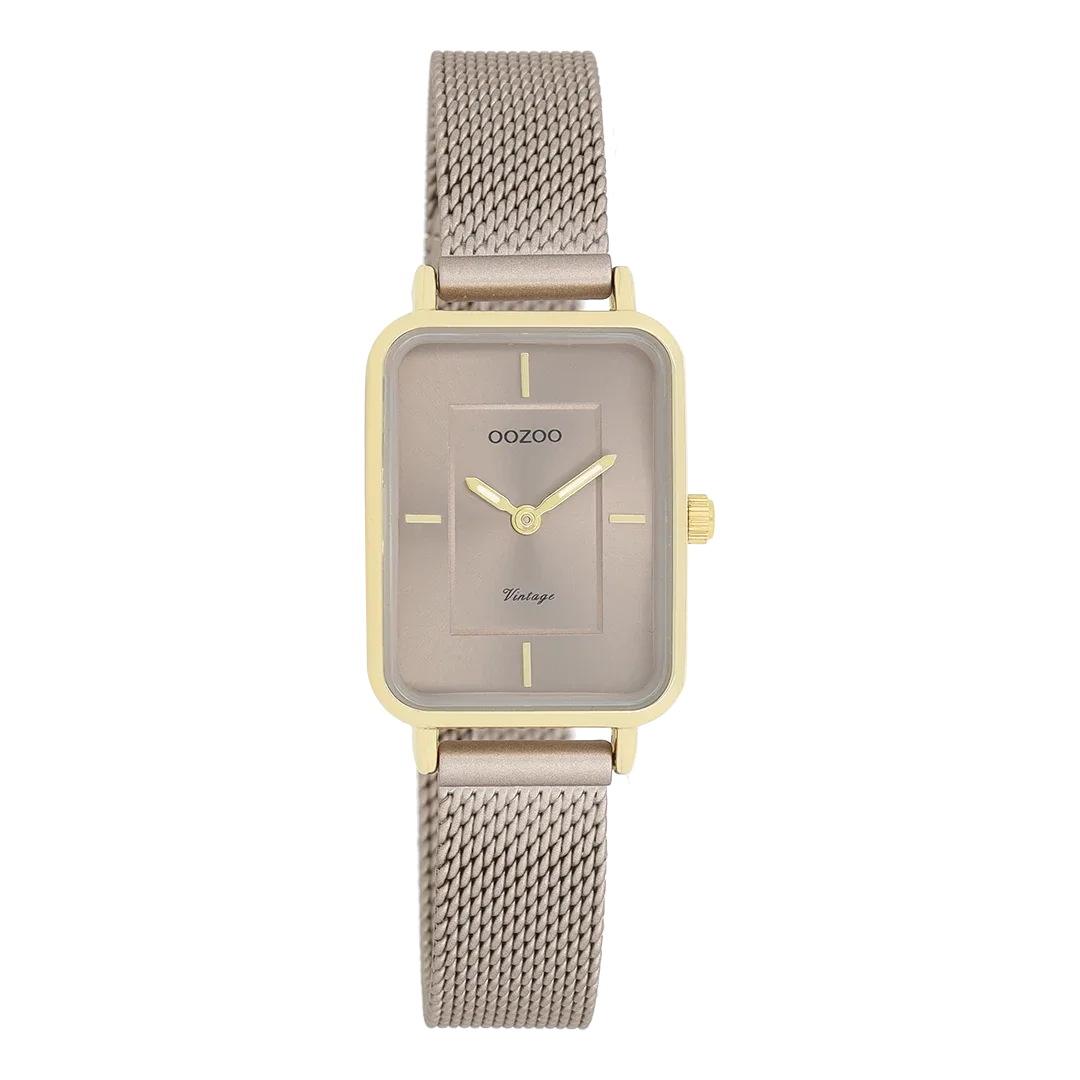 Oozoo Watch - Goudkleurige OOZOO horloge met taupe metalen mesh armband - C20384