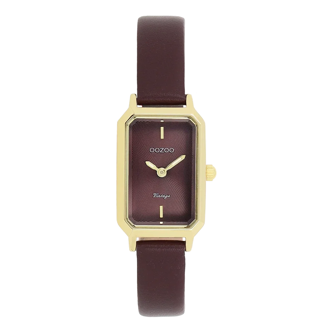 Oozoo Watch - Goudkleurige OOZOO horloge met vijgenrode leren band - C20421
