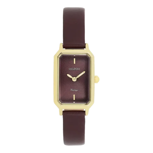 Oozoo Watch - Goudkleurige OOZOO horloge met vijgenrode leren band - C20421