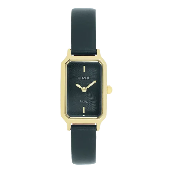 Oozoo Watch - Goudkleurige OOZOO horloge met donker groene leren band - C20422