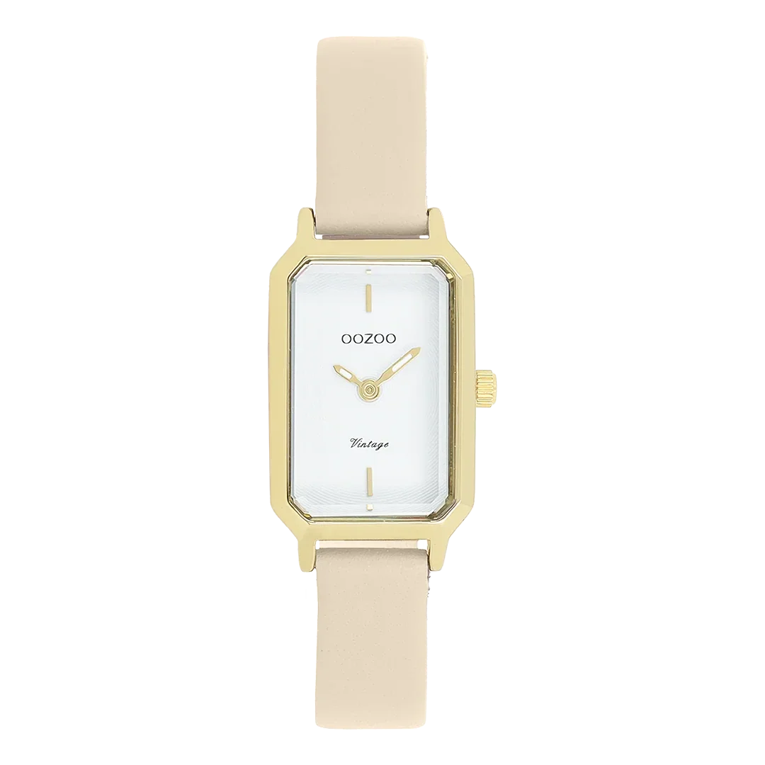 Oozoo Watch - Gold coloured watch with sand leather strap - C20450