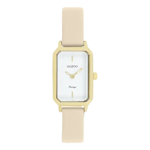 Oozoo Watch - Gold coloured watch with sand leather strap - C20450