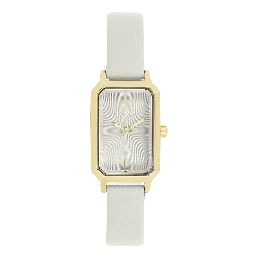 Oozoo Watch - Gold coloured watch with light grey leather strap - C20451