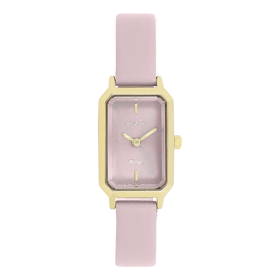 Oozoo Watch - Gold coloured watch with pink leather strap - C20452