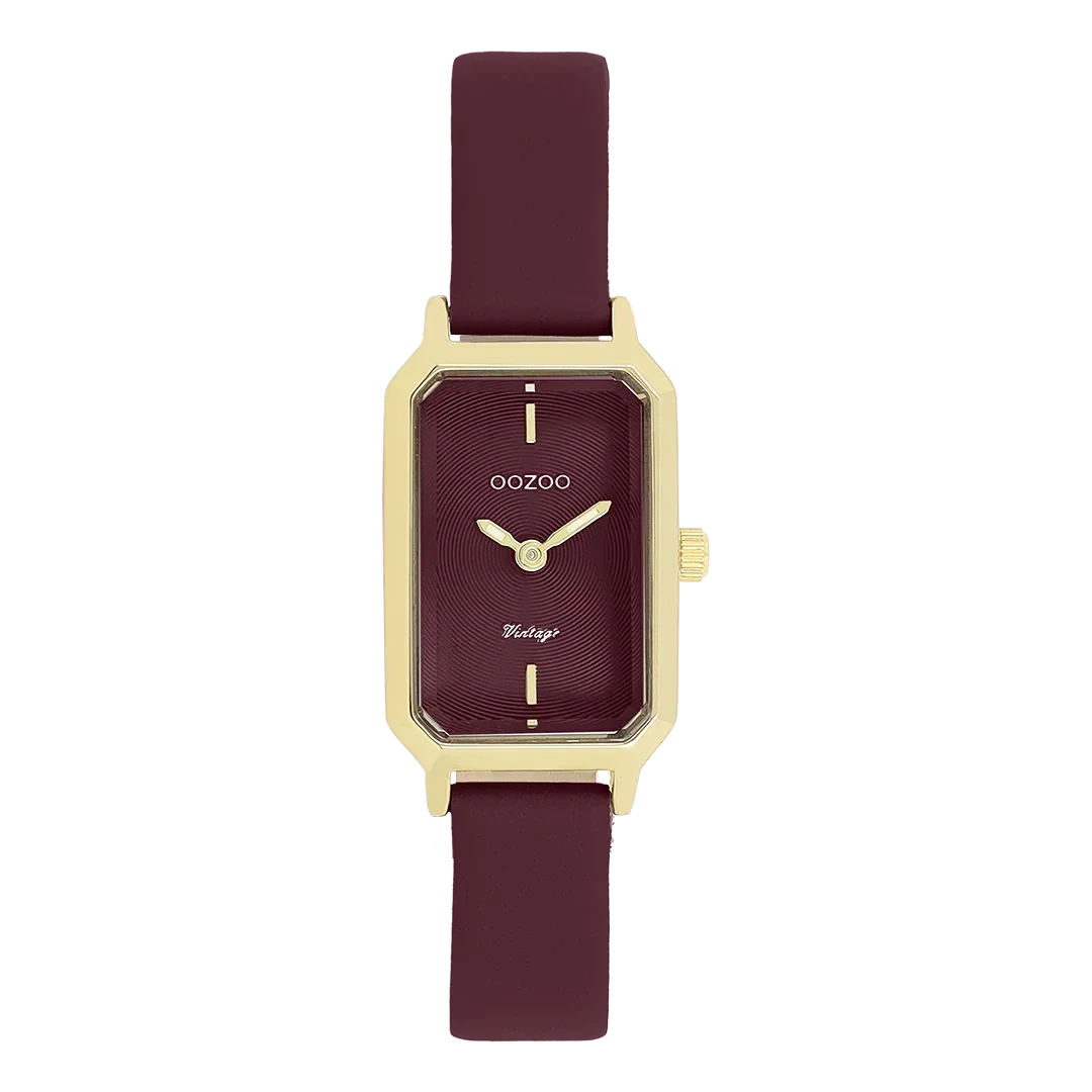 Oozoo Watch - Gold coloured watch with burgundy leather strap - C20453