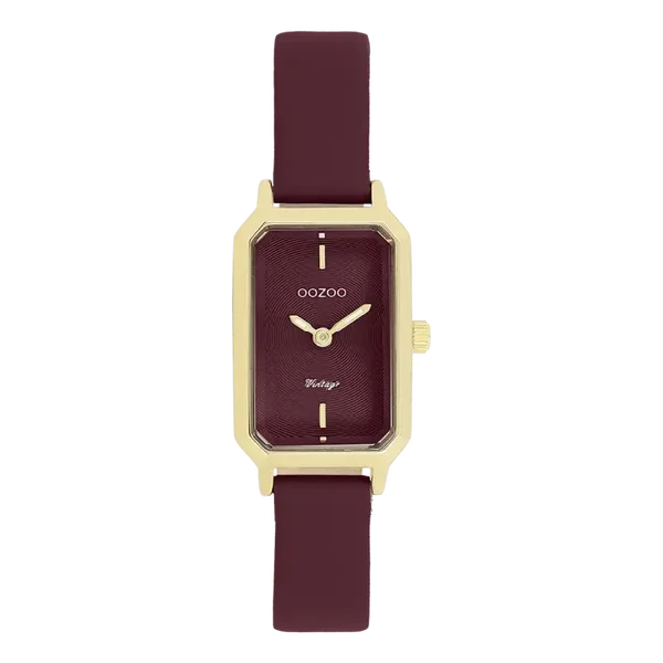 Oozoo Watch - Gold coloured watch with burgundy leather strap - C20453