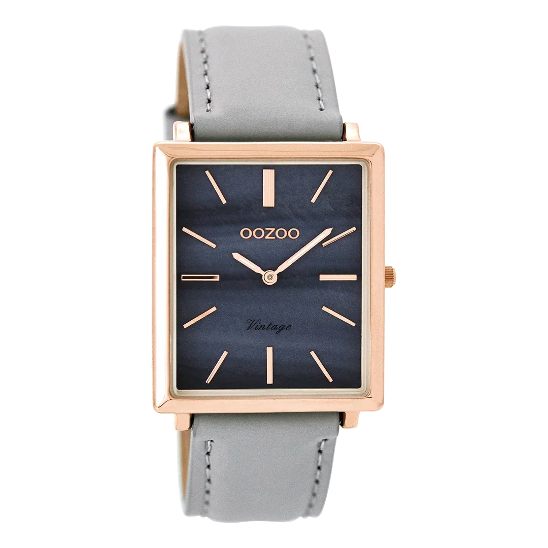 Oozoo Watch - Rosé goudkleurige OOZOO horloge met grijze ze leren band -