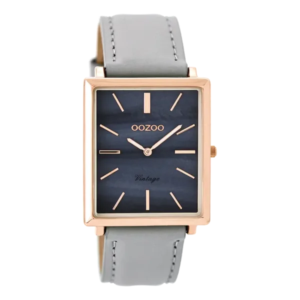 Oozoo Watch - Rosé goudkleurige OOZOO horloge met grijze ze leren band -