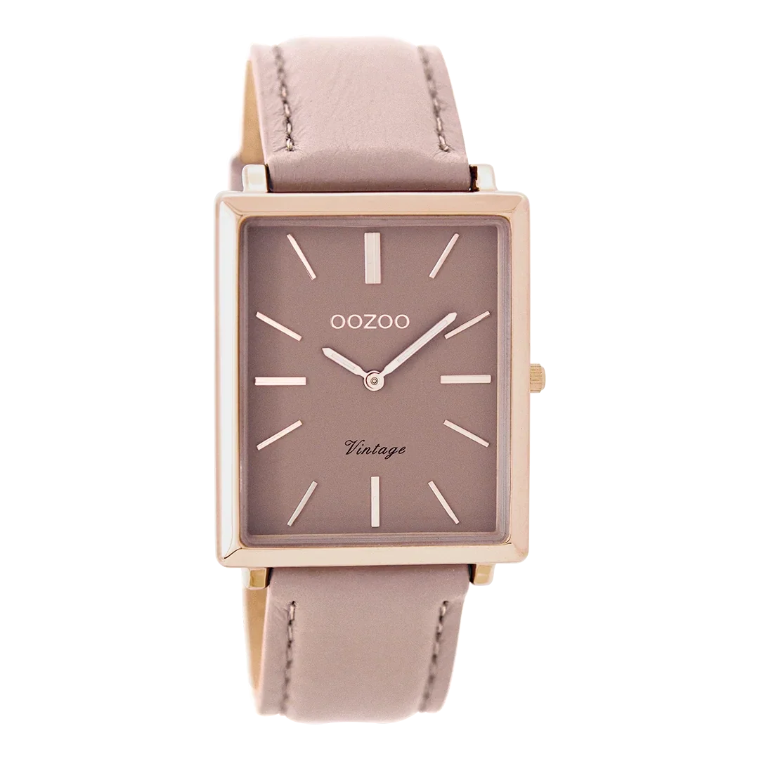 Oozoo Watch - Rosé goudkleurige OOZOO horloge met oud roze leren band - C8187