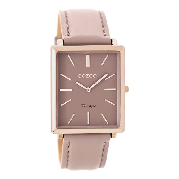 Oozoo Watch - Rosé goudkleurige OOZOO horloge met oud roze leren band - C8187