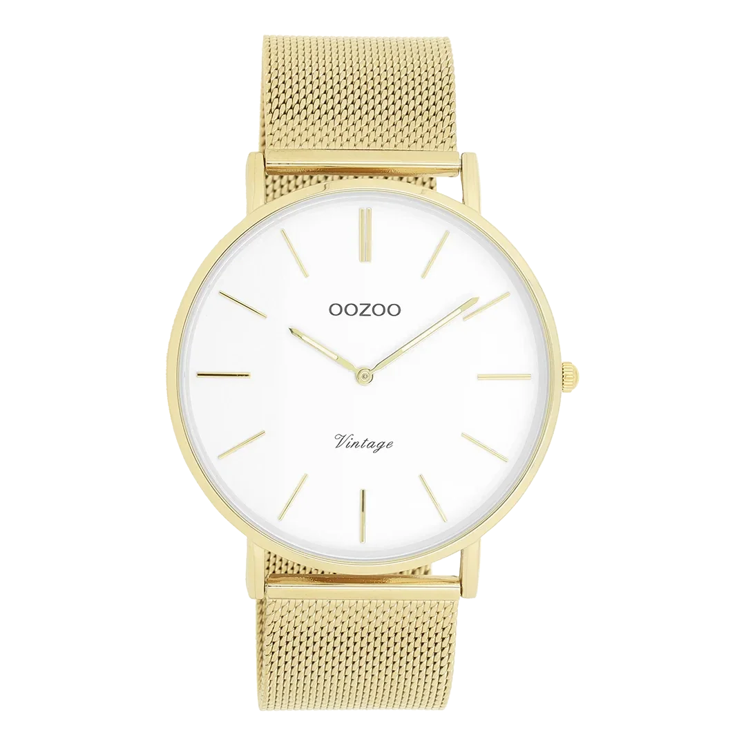 Oozoo Watch - Goudkleurige OOZOO horloge met metalen mesh armband - C9908