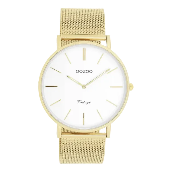 Oozoo Watch - Goudkleurige OOZOO horloge met metalen mesh armband - C9908