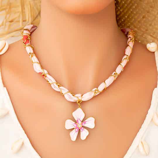 Stainless steel - Romantische stof bloemen ketting