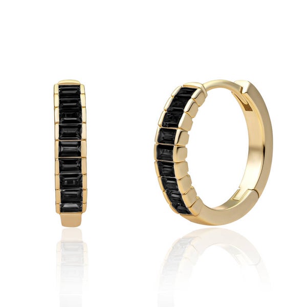 Baguette Creolen Huggies  Zwart CZ - Goudkleurig