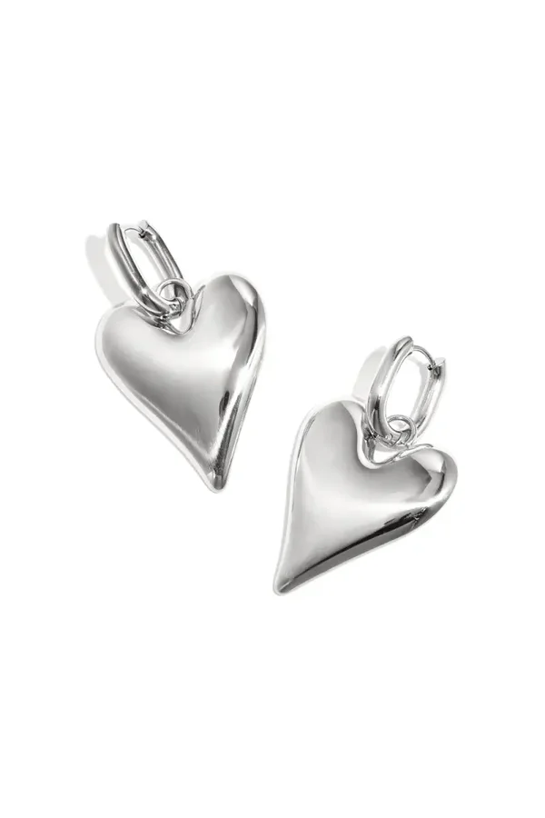 Stainless steel - oorbellen hart zilver