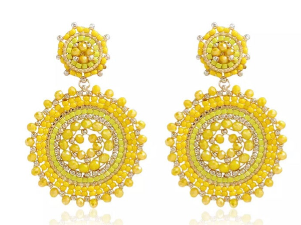 Oorbellen statement miyuki kraaltjes geel