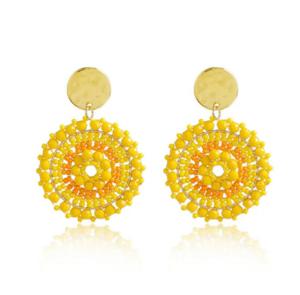 Oorbellen statement miyuki kraaltjes, geel met goud