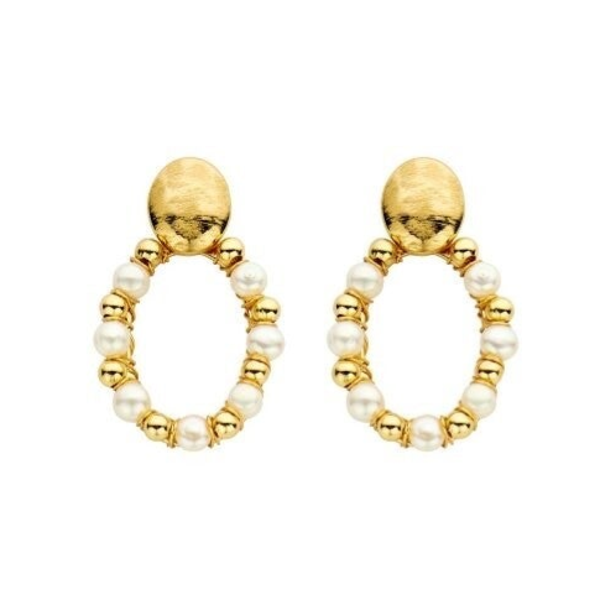 Biba - Oorbellen statement parel creme met goud